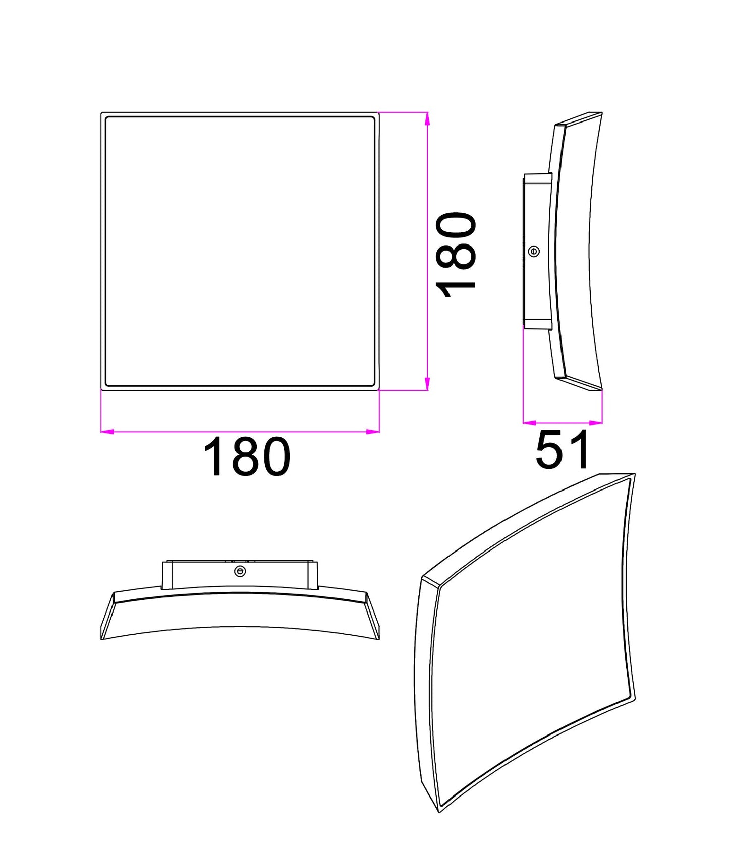 CRISTAL: LED Tri-CCT Exterior Curved Square Wall Lights IP65