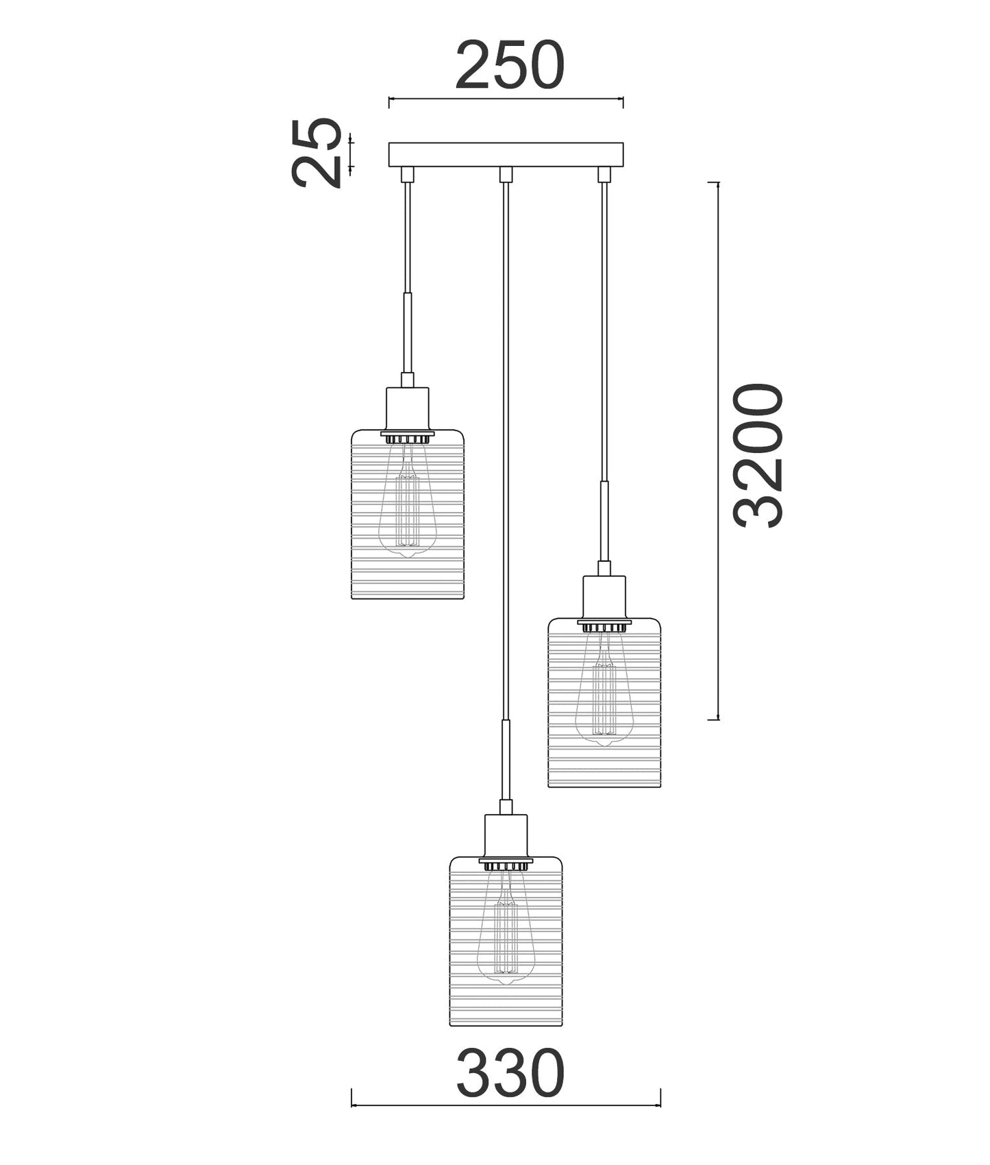 ESPEJO1: Interior Iron & Chrome Oblong Glass with Line Effect Pendant Lights
