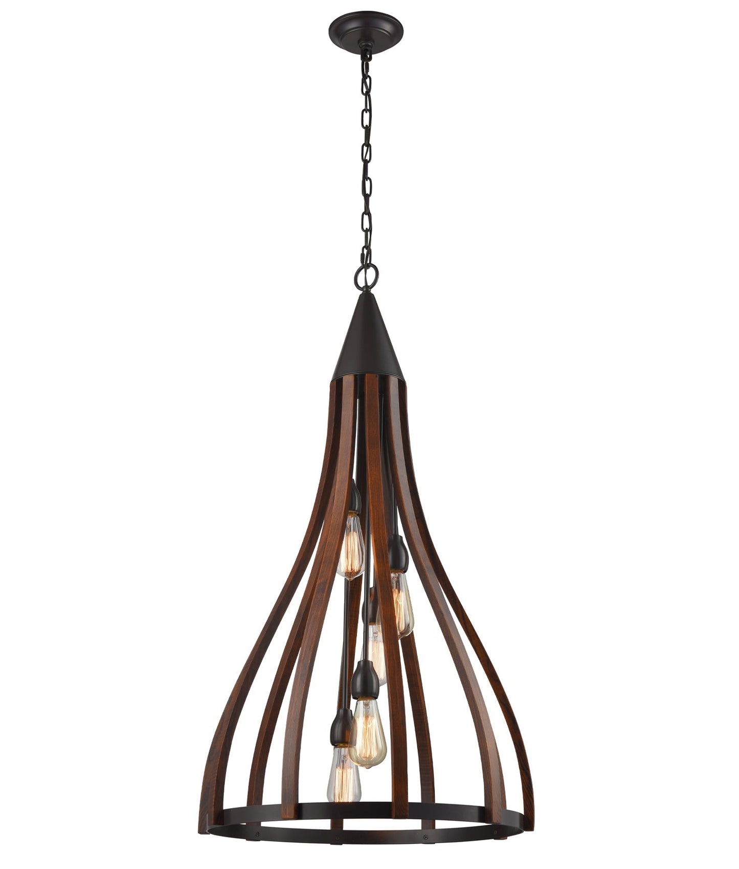 KHALEESI: Medieval Style Rustic Oak Dark Red Wood Large Bell Pendants Light
