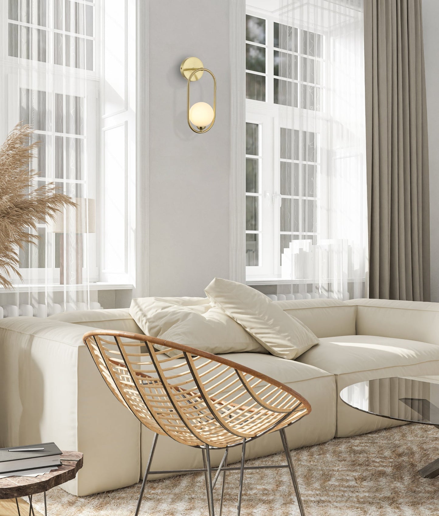 ARO: Interior Round Opal Glass with Satin Gold Frame Wall Light