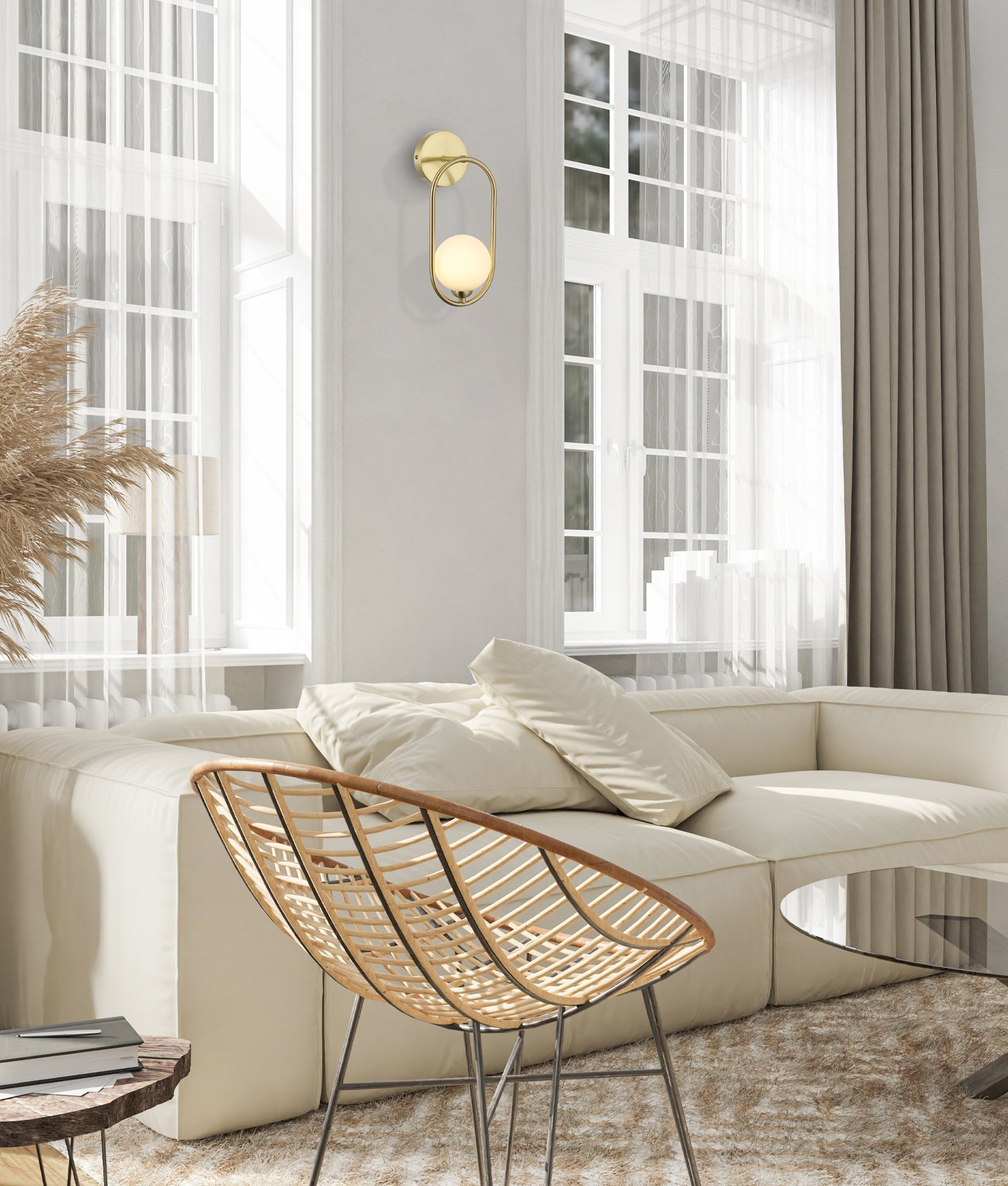 ARO: Interior Round Opal Glass with Satin Gold Frame Wall Light