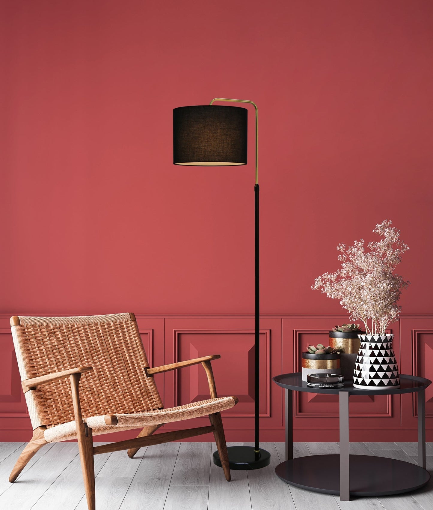 ARRIBA: Drum Shade with Marble Base Height Adjustable Floor Lamps