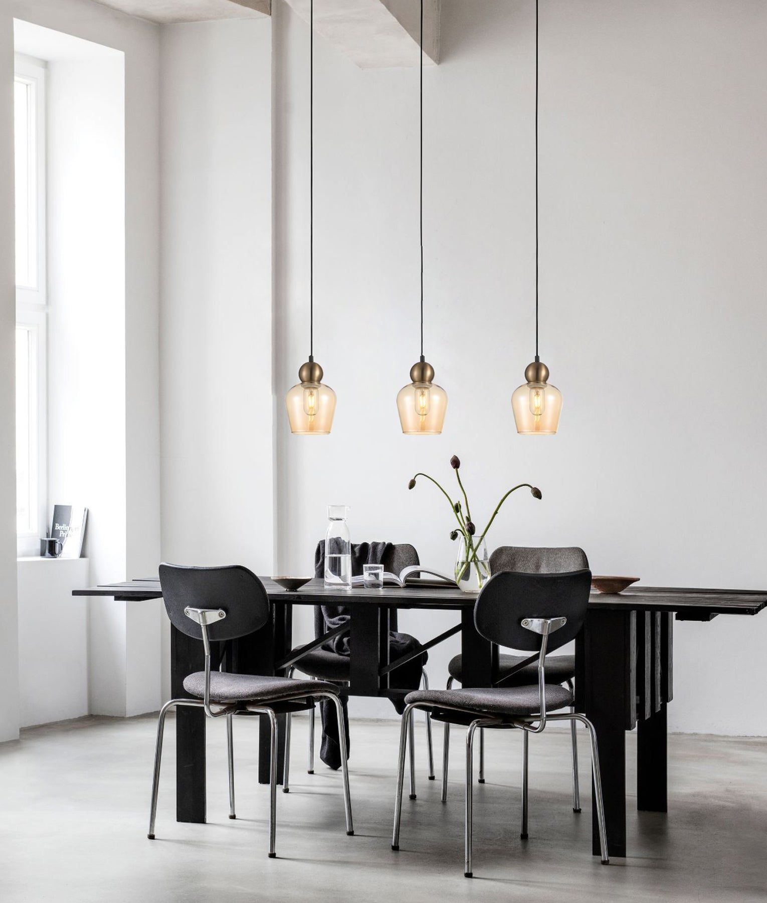 CHAMPAN: Interior Bronze Amber / Mirror Finish Smokey Black Glass Ellipse Pendant Lights