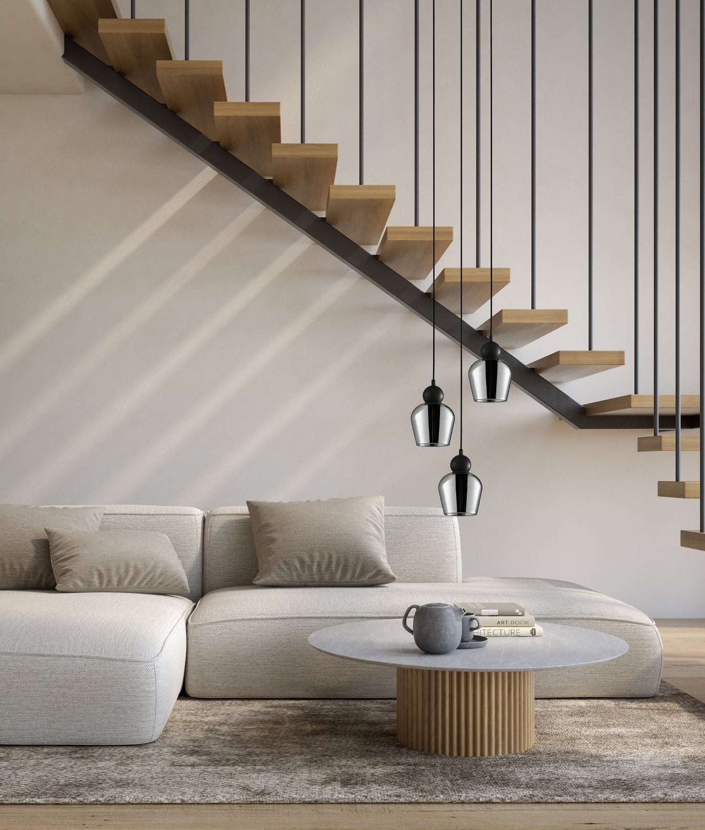 CHAMPAN: Interior Bronze Amber / Mirror Finish Smokey Black Glass Ellipse Multiple Round Base Pendant Lights