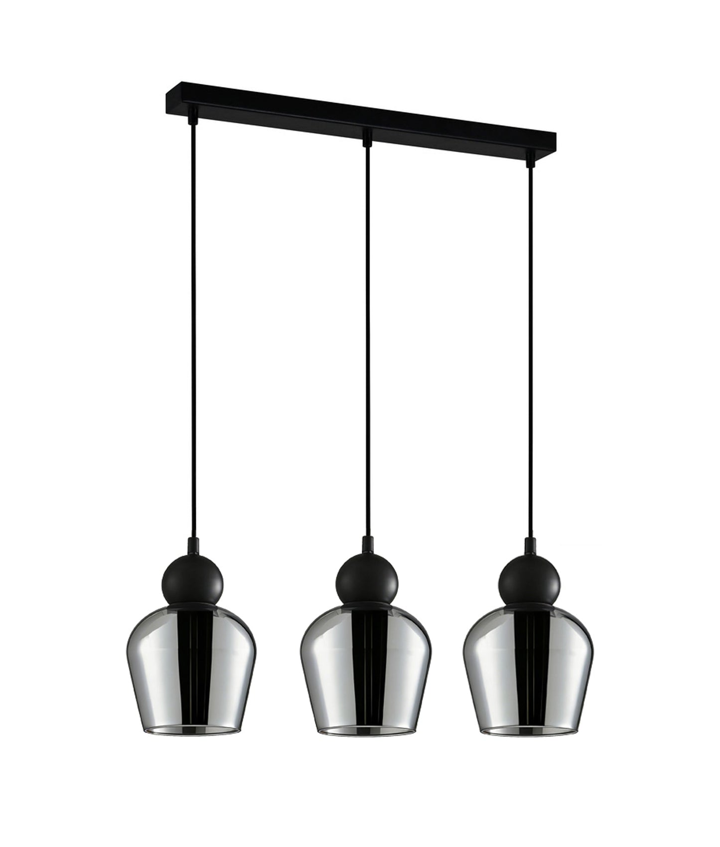 CHAMPAN: Interior Bronze Amber / Mirror Finish Smokey Black Glass Ellipse Multiple Bar Base Pendant Lights