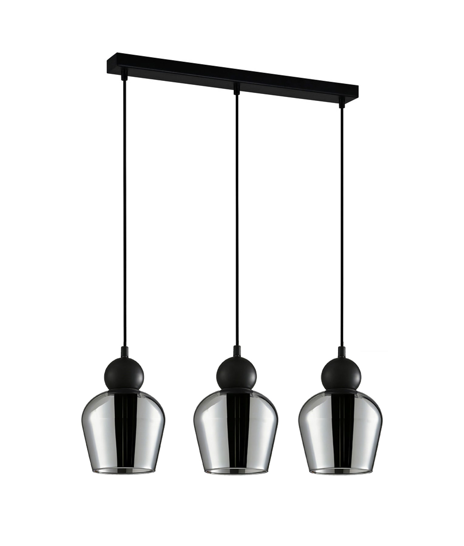 CHAMPAN: Interior Bronze Amber / Mirror Finish Smokey Black Glass Ellipse Multiple Bar Base Pendant Lights