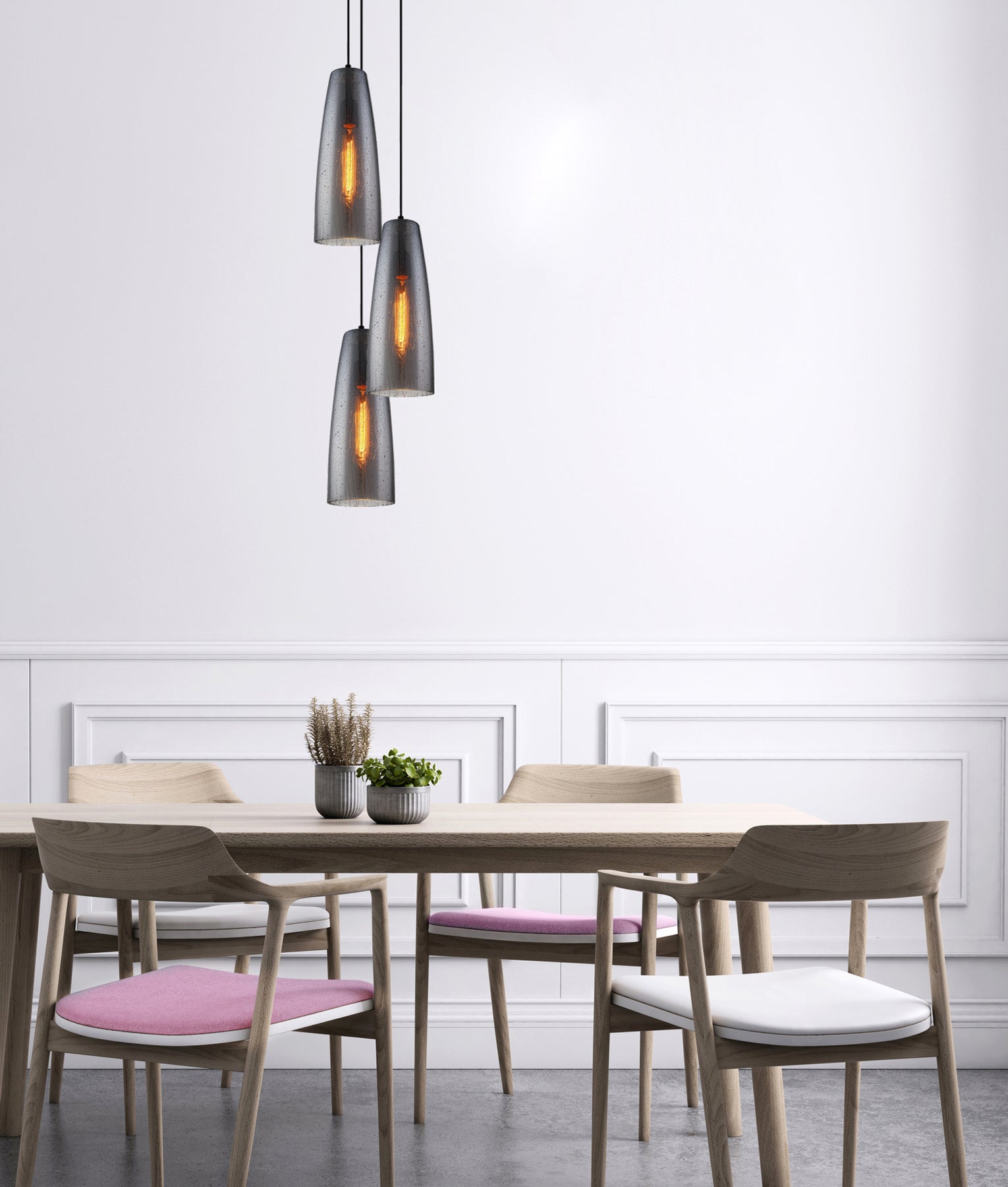 CHUVA: Smokey Black Mirror Finish Glass with Rain Drop Effect Long Cone Pendant Light