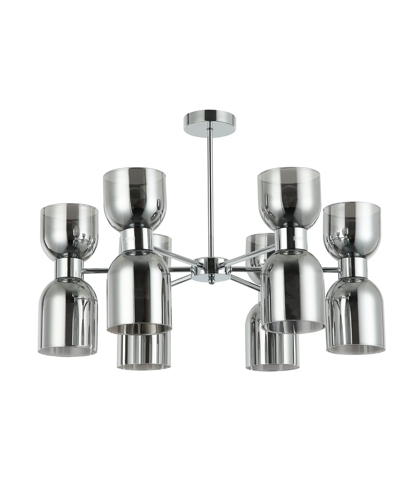 CLESSIDRA:  Interior Mirror Finish Smokey Black / Opal Glass Ellipse x12 Round Base Pendant Lights