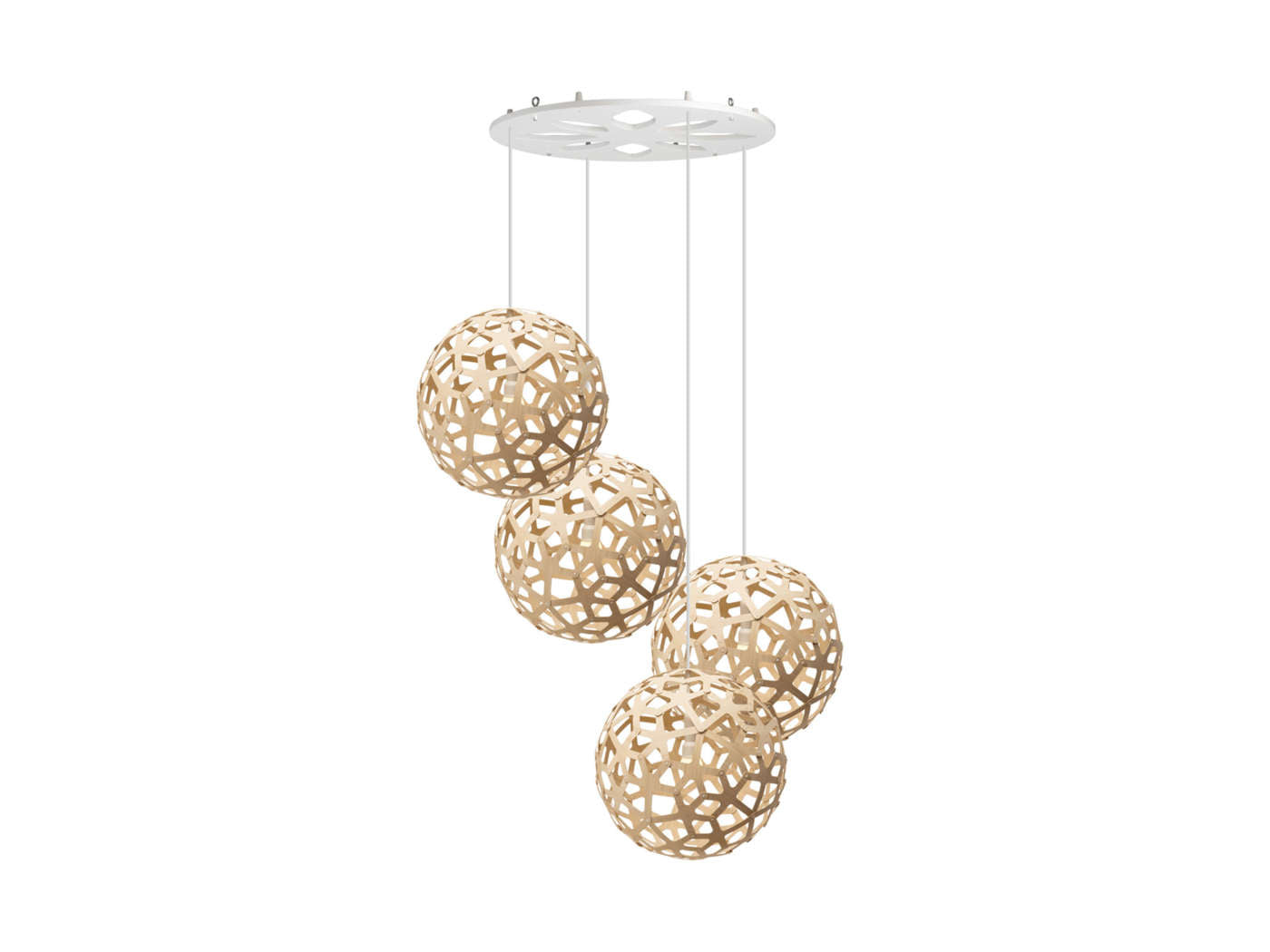Cascade Top hanging system with Coral pendant cluster by David Trubridge