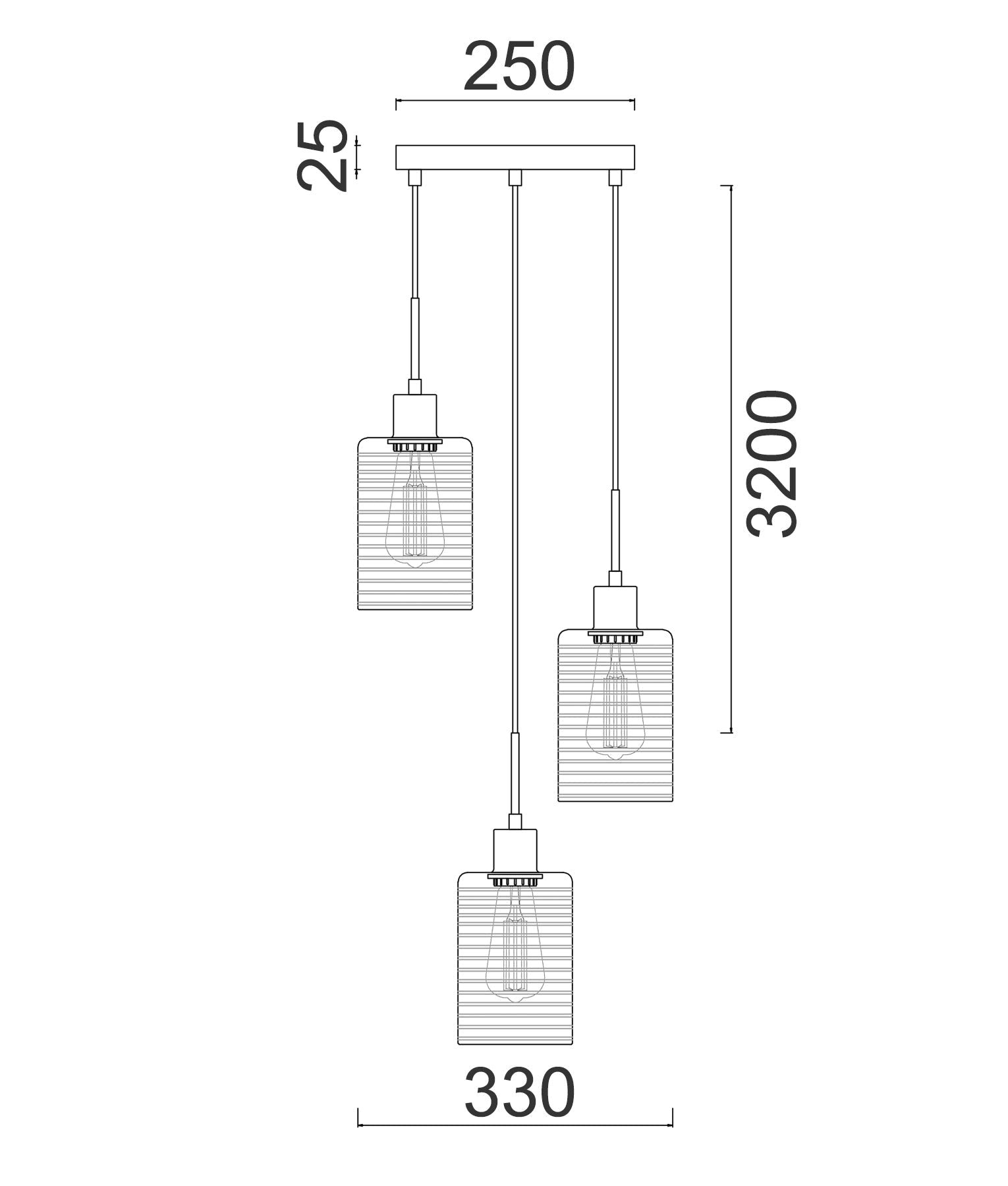 ESPEJO1: Interior Iron & Chrome Oblong Glass with Line Effect Pendant Lights