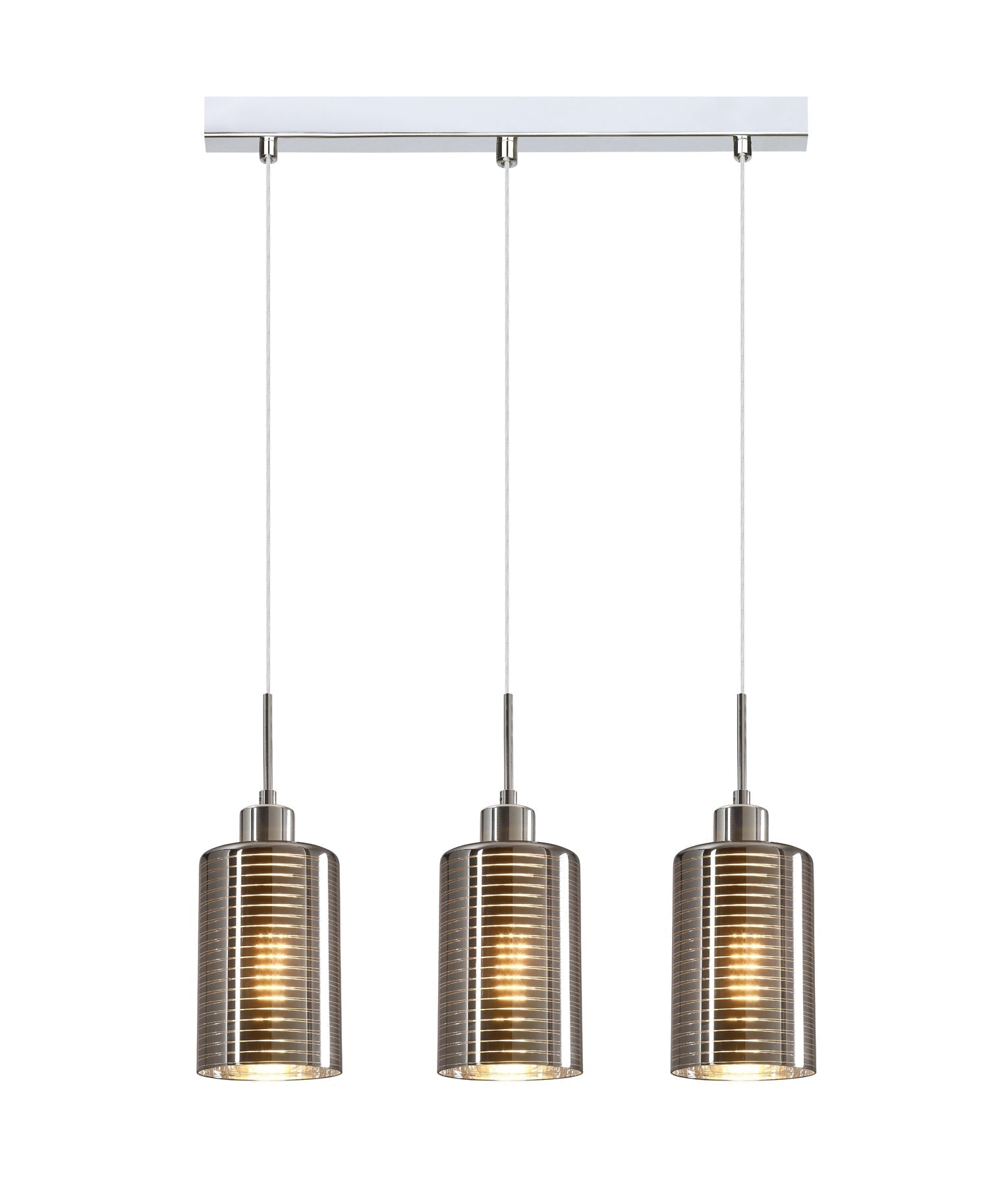 ESPEJO1: Interior Iron & Chrome Oblong Glass with Line Effect Pendant Lights