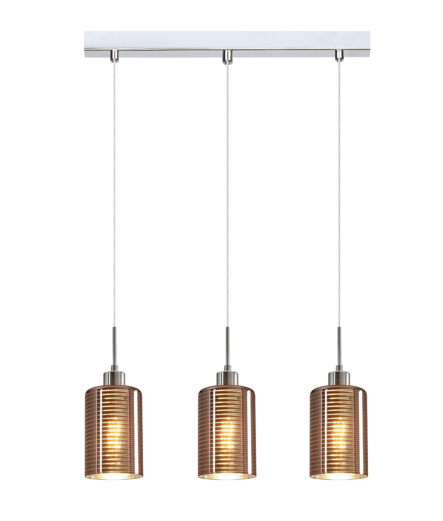 ESPEJO2: Interior Iron & Rose Gold Oblong Glass with Line Effect Pendant Lights
