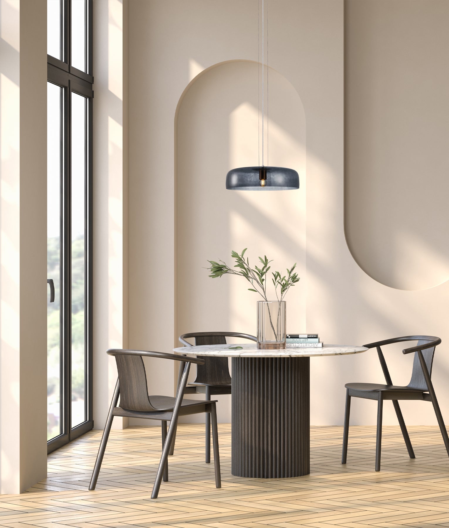 GELATINA: Interior Dome Glass with Brass Highlight Pendant Lights