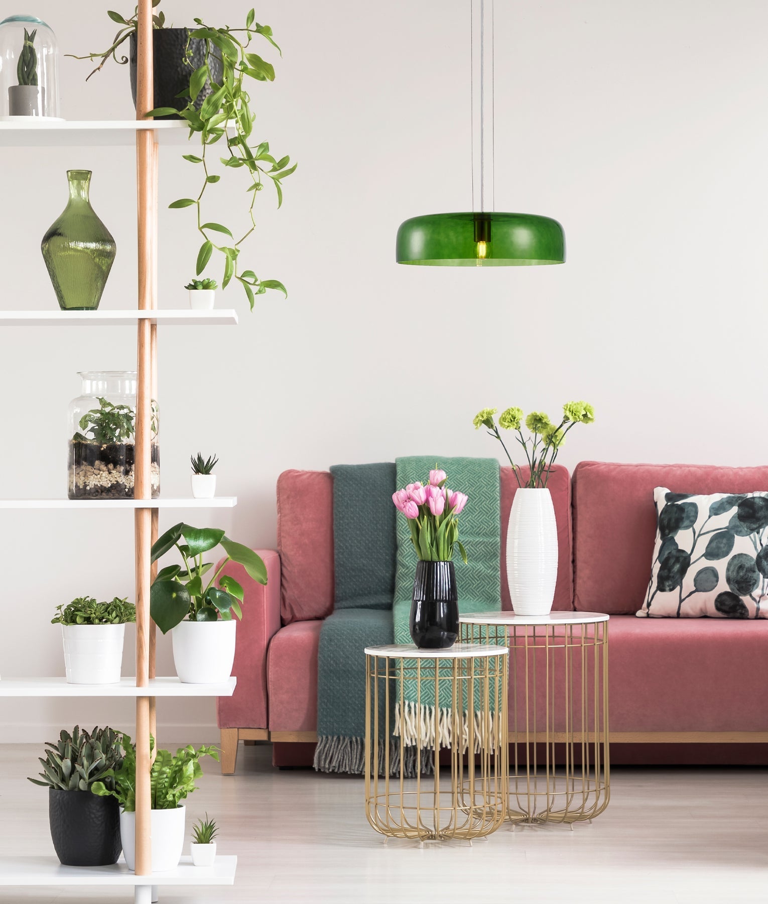 GELATINA: Interior Dome Glass with Brass Highlight Pendant Lights