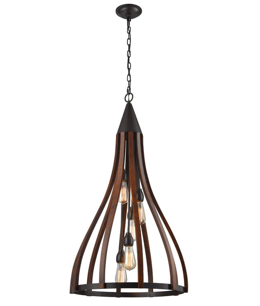 KHALEESI: Medieval Style Rustic Oak Dark Red Wood Large Bell Pendants Light