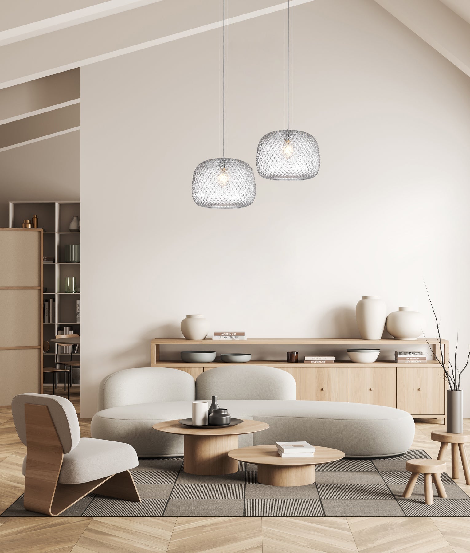 LABU: Interior Dome Glass with Segments Pendant Lights