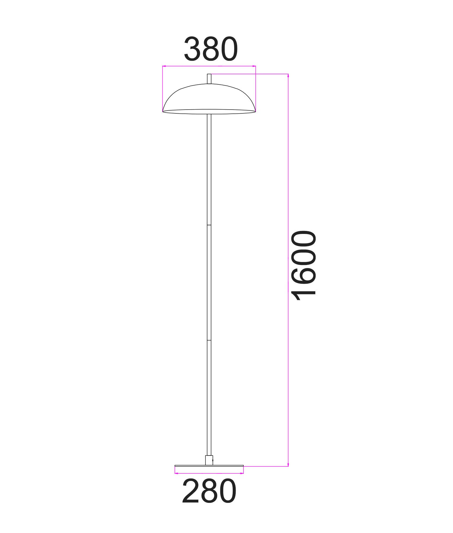 PARAGUAS: Interior Black Dome Shade with Brass Rod Floor Lamp