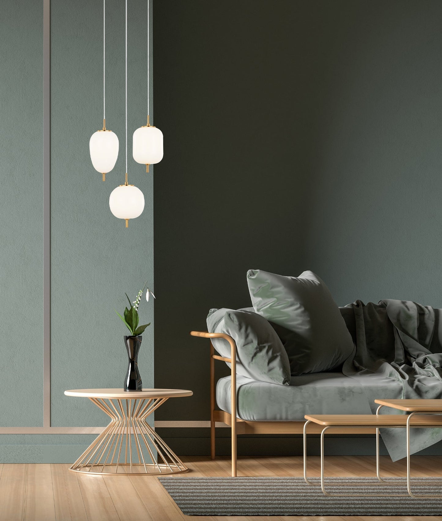 PINO: Interior Opal Matte / Smokey Black Mirror Finish multiple Pendant Lights