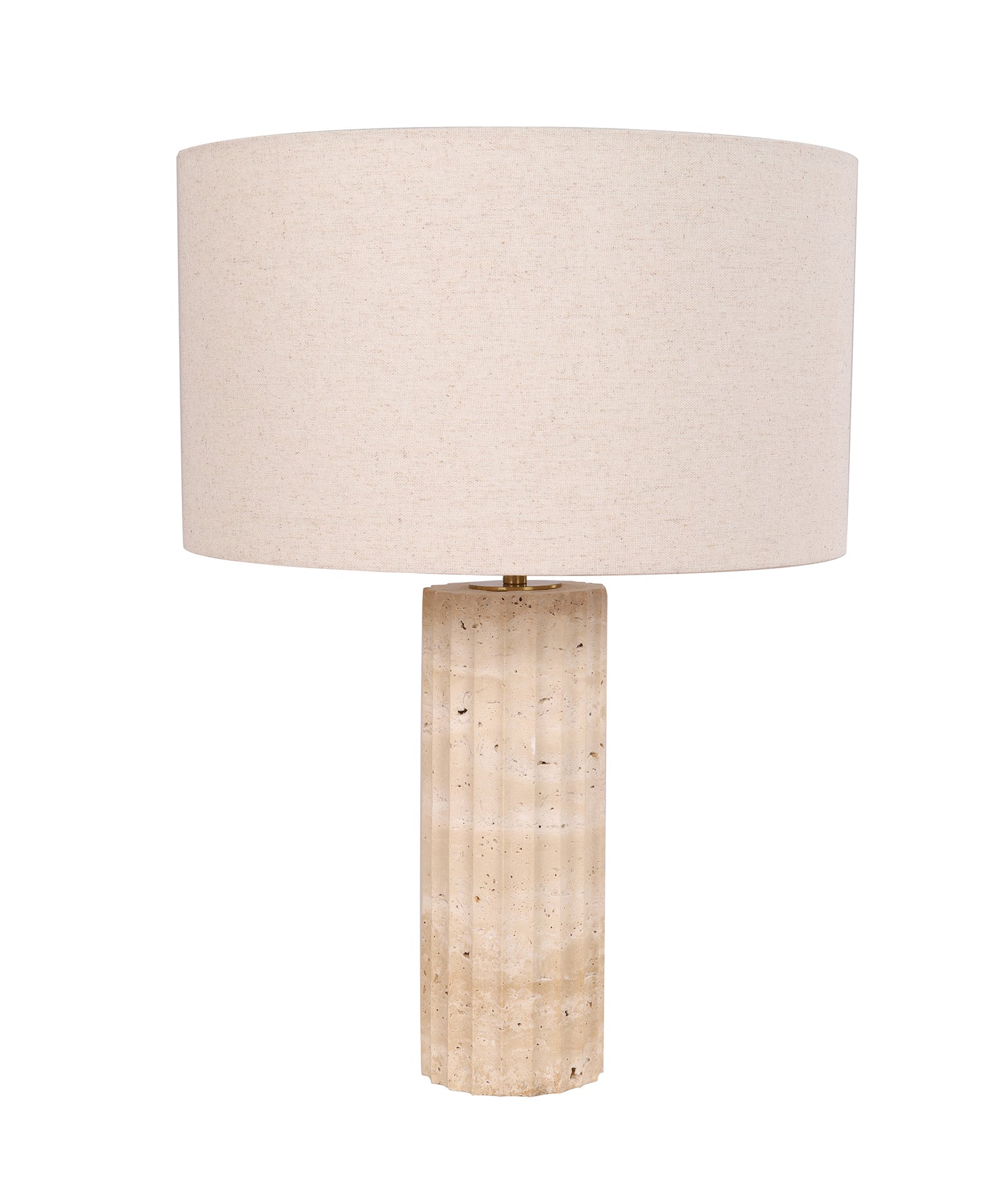 SAGITTA: Beige Travertine Base Oblong Fabric Cream Shade Table Lamps