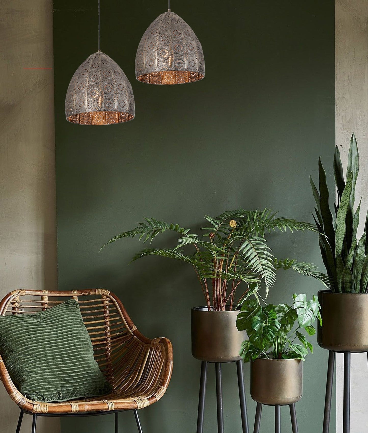 SARI: Bohemian Interior Embossed Ellipse Aged Brass Steel Ombre Pendant Light