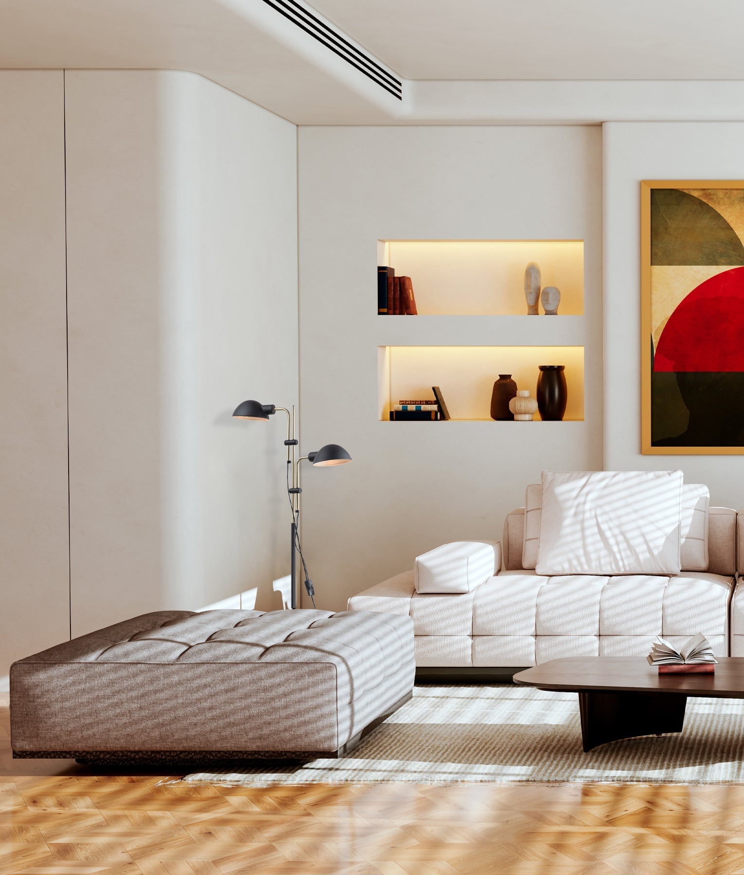 TETTU: Adjustable Height Swivel Head Sand Black Floor Lamps