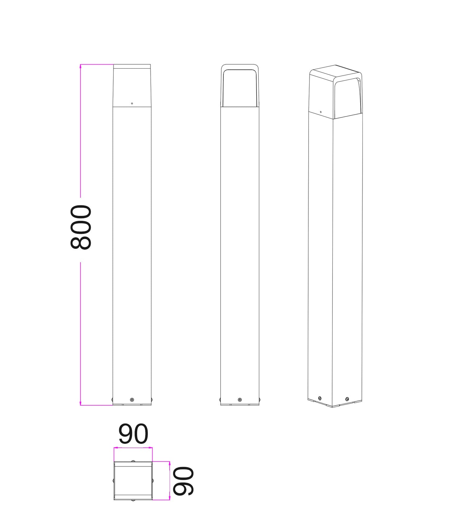 TOREN: LED Tri-CCT Surface Mounted Dark Grey Bollard Light IP65