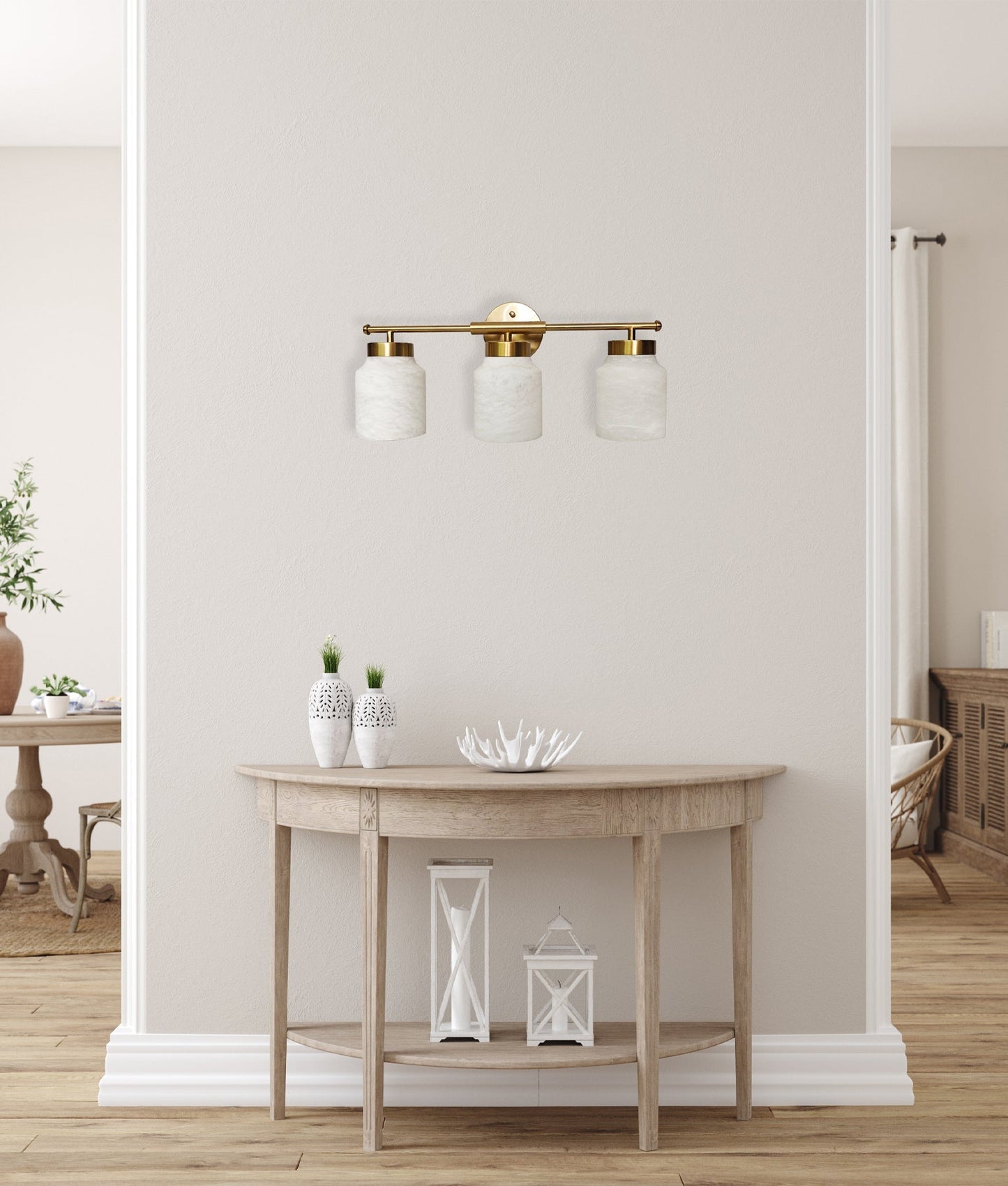 TUFO: Interior White Jar Alabaster with Brass Highlight Wall Light